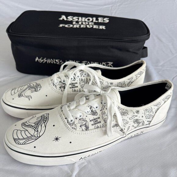 NWT WHITE Size 13 Assholes Live Forever Vans Style Sneakers Skate Shoes - Picture 3 of 10